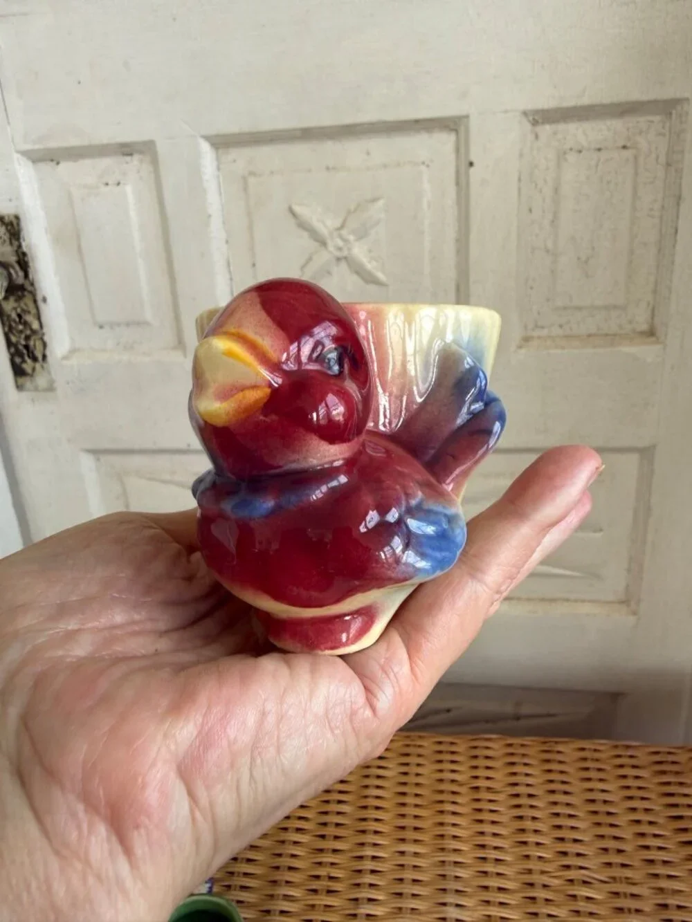 Vintage 50's Shawnee Red Chick Bird Cup Planter Vase